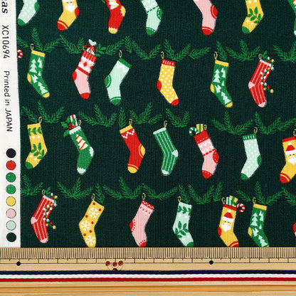 [Quantity from 5] Fabric "X’mas holiday socks green XC10694S-C"
