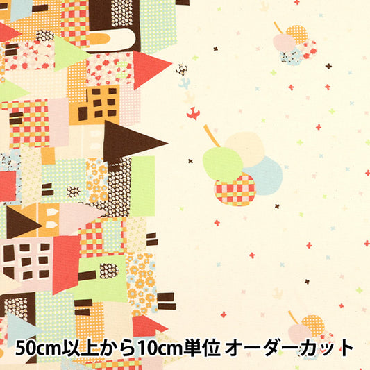 [Количество, начиная с 5] Ткань "Ханаута Оксфорд Цветочный дождь и городской рисунок белый 142-1357-C1"