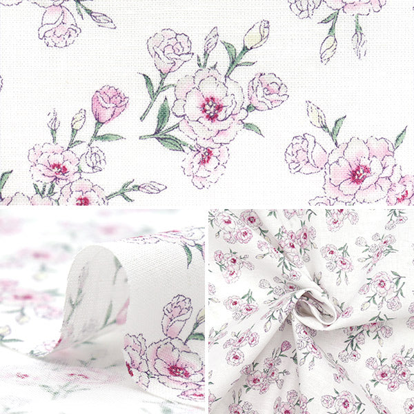[Quantity starting from 5] Fabric "Ansolie Cotton Linen Print Soft Processing Turkish Kikyo White 142-1362-B1WH"