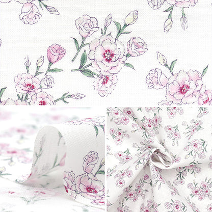 [Quantity starting from 5] Fabric "Ansolie Cotton Linen Print Soft Processing Turkish Kikyo White 142-1362-B1WH"