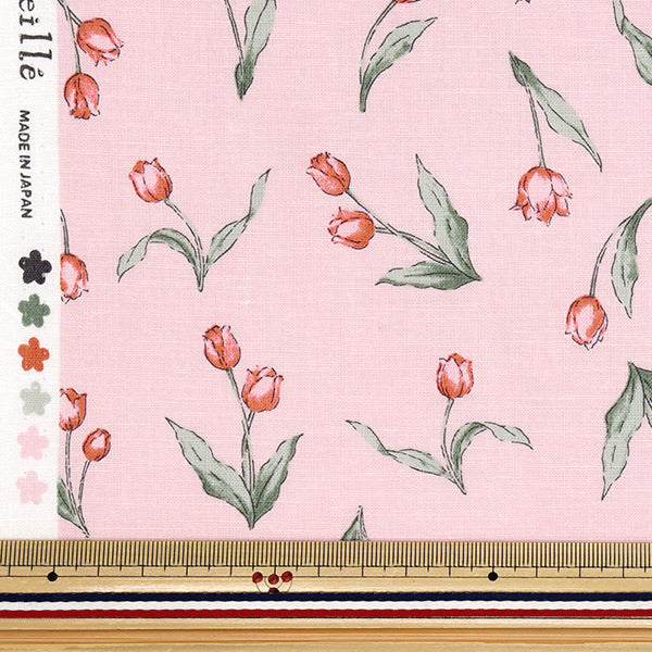 [Quantity starting from 5] Fabric "Ansolie Cotton Linen Print Soft-Turning Tulip Pink 142-1362-C2PI"