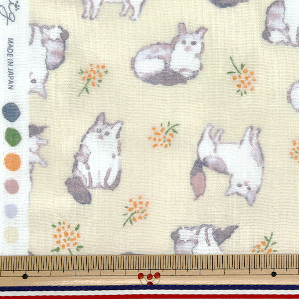 [Quantity starting from 5] Fabric 『double gauze Fulfig Cat Cream 142-1363-A1"