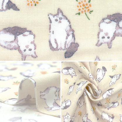 [Quantity starting from 5] Fabric 『double gauze Fulfig Cat Cream 142-1363-A1"