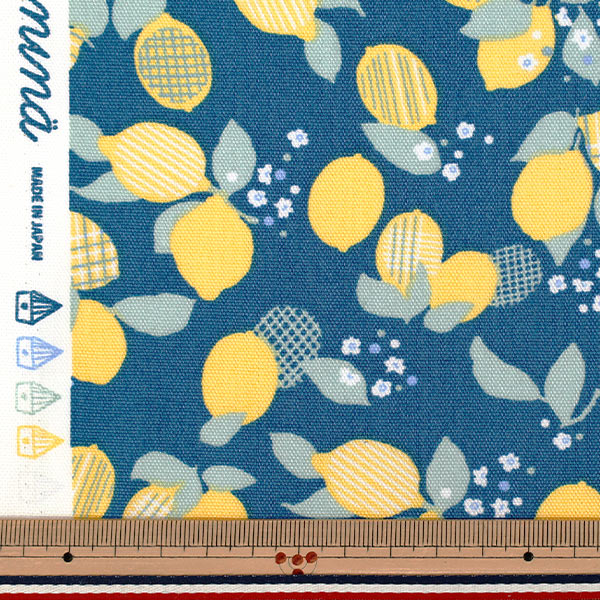 【数量5から】 生地 『NINAオックスプリント レモン ネイビー 142-1365-A-1』