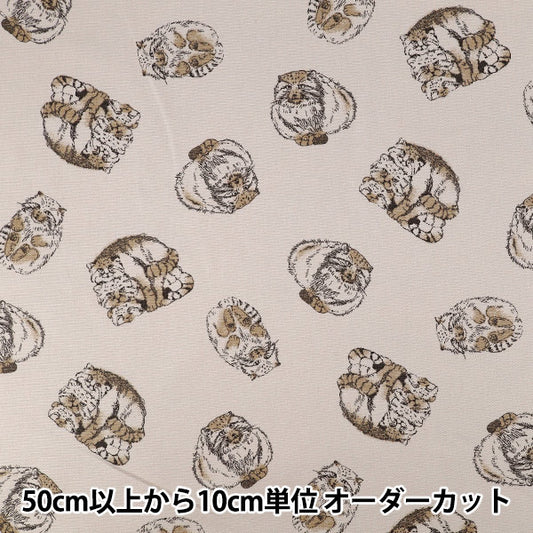 【数量5起】 織物 "牛津布 印花成人动物马努猫图案米色142-1367-A3”
