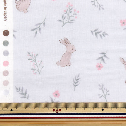 【数量5から】 生地 『Wガーゼ お気に入りベビー フラワーラビット ラベンダー OKBF-46-LV』