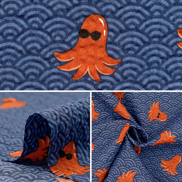 [Quantity starting from 5] Fabric "Ripple Favorite Series Tako Wiener Navy MOWR-34-NV" KIYOHARA