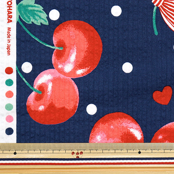 [الكمية تبدأ من 5] الأقمشة "سلسلة Ripple المفضلة Cherry Dot Navy Mowr-36-NV" KIYOHARA