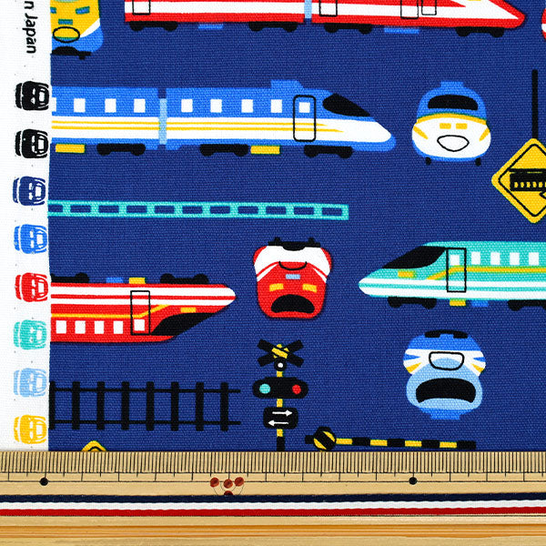 【数量5から】 生地 『オックス お気に入りシリーズ カラフル新幹線 ネイビー MOWF-164』
