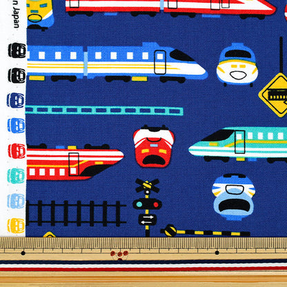 【数量5から】 生地 『オックス お気に入りシリーズ カラフル新幹線 ネイビー MOWF-164』
