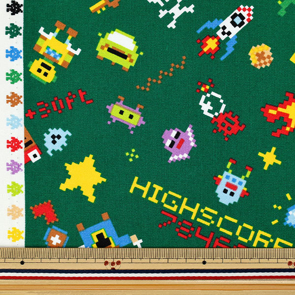 【数量5から】 生地 『オックス お気に入りシリーズ ピクセルアートゲーム グリーン MOWF-167』