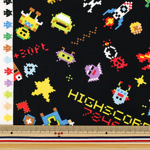 【数量5から】 生地 『オックス お気に入りシリーズ ピクセルアートゲーム ブラック MOWF-167』