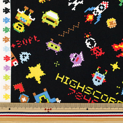 【数量5から】 生地 『オックス お気に入りシリーズ ピクセルアートゲーム ブラック MOWF-167』