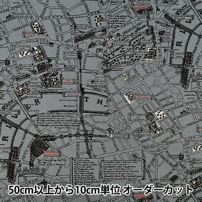 【数量5から】 生地 『オックスプリント マップ グレー 38134-1C』