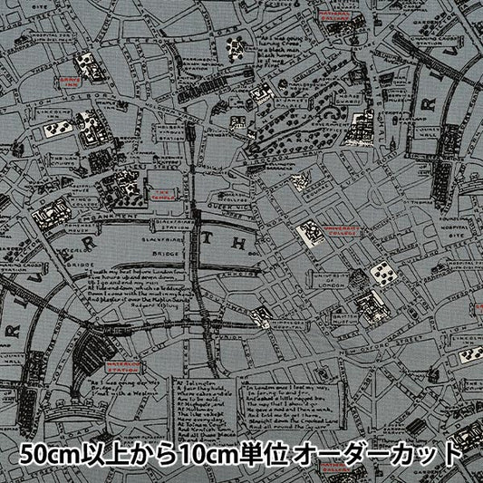 [数量5起] 织物 "牛津布打印地图灰色38134-1C”