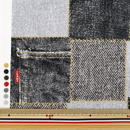 [Quantità da 5] Tessuto "OxfordStampa patch denim modello nero 403-B”