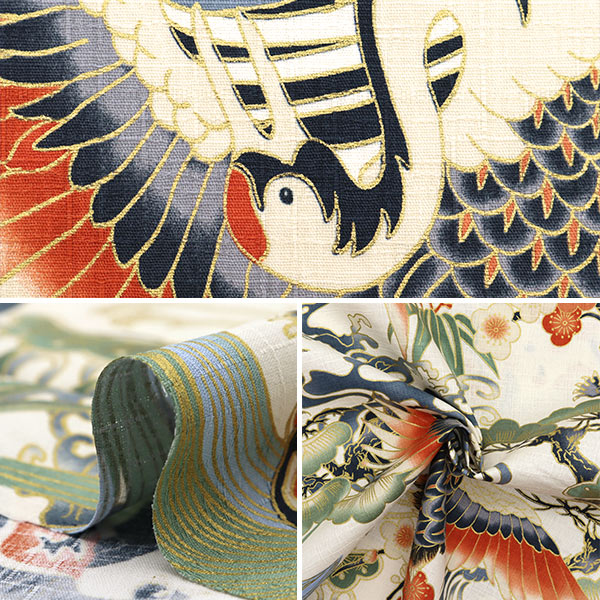 [From quantity 5] Fabric "Japanese pattern Dobby crane and turtle off-white 1025-100-5A"