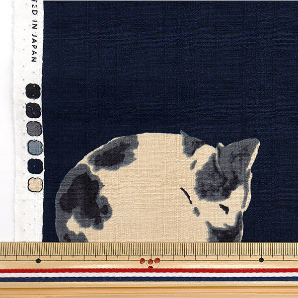 【数量5から】 生地 『ドビー 和柄 眠り猫 ネイビー 1025-1100-1D』