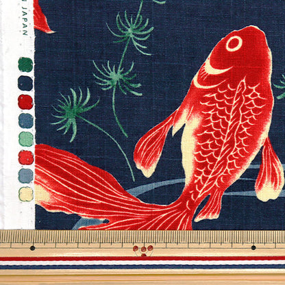 [Quantity starting from 5] Fabric "Dobby Japanese pattern goldfish navy 1025-1100-2D"
