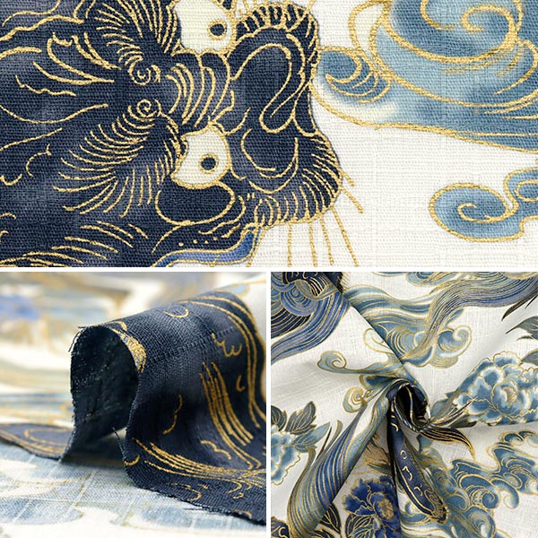 [Quantity starting from 5] Fabric "Dobby Japanese Pattern Lion and Peony Off 1025-1120-1A"