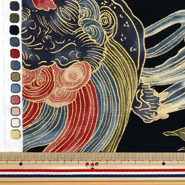 [Quantity starting from 5] Fabric "Dobby Japanese Pattern Lion and Peony Black 1025-1120-1E"