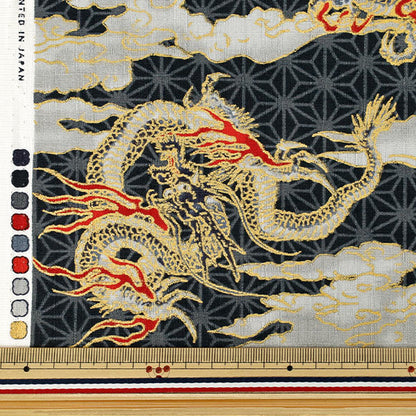 【数量5から】 生地 『和柄ドビー 龍 ブラック 1026-1100-2E』