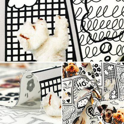 [Quantity from 5] Fabric 『Sheeting Inkjet print dog comic”
