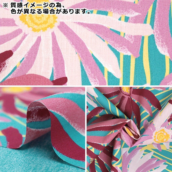 数量5から】 生地 『マウナロア TCハワイアンプリント ガーベラ ブルー