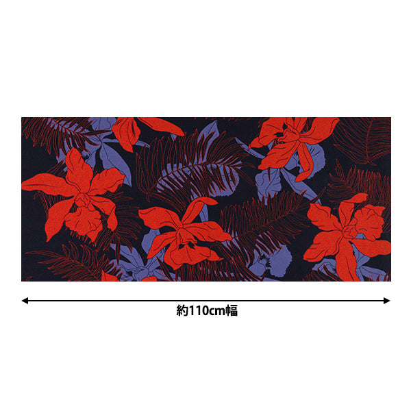 [Quantité à partir de 5] Tissu "MAUNA LOA TC Hawaiian Print Macana d'Oh Navy x Red Yfop0334"