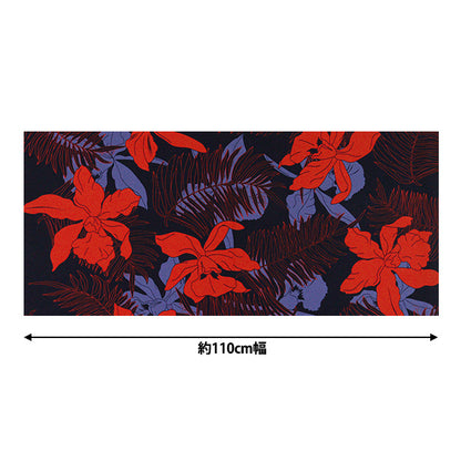[Quantité à partir de 5] Tissu "MAUNA LOA TC Hawaiian Print Macana d'Oh Navy x Red Yfop0334"