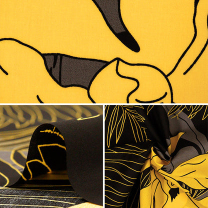 [Количество, начиная с 5] Ткань "Mauna Loa TC Гавайский принт макана o Black x желтый yfop0333"