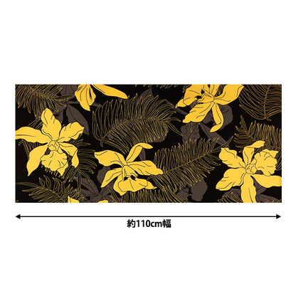 [Количество, начиная с 5] Ткань "Mauna Loa TC Гавайский принт макана o Black x желтый yfop0333"