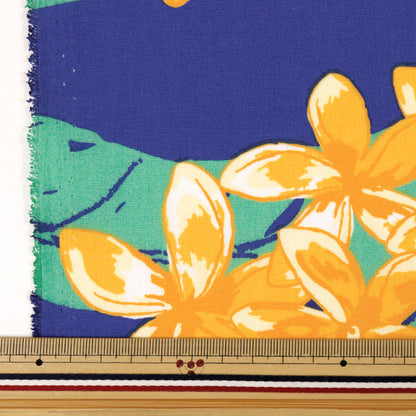 [Quantité à partir de 5] Tissu "Mauna Loa TC Hawaiian Primp Plumeria bouquet bleu x jaune zk000347"