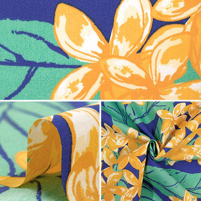 [Quantité à partir de 5] Tissu "Mauna Loa TC Hawaiian Primp Plumeria bouquet bleu x jaune zk000347"