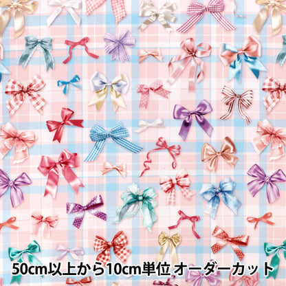 【数量5から】 生地 『シーチングインクジェットプリント ミンスイ スィートリボンMS-015』