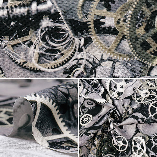 [Quantité à partir de 5] Tissu 『siège Imprimé à jet d'encre Steampunk Silver KOM-011"