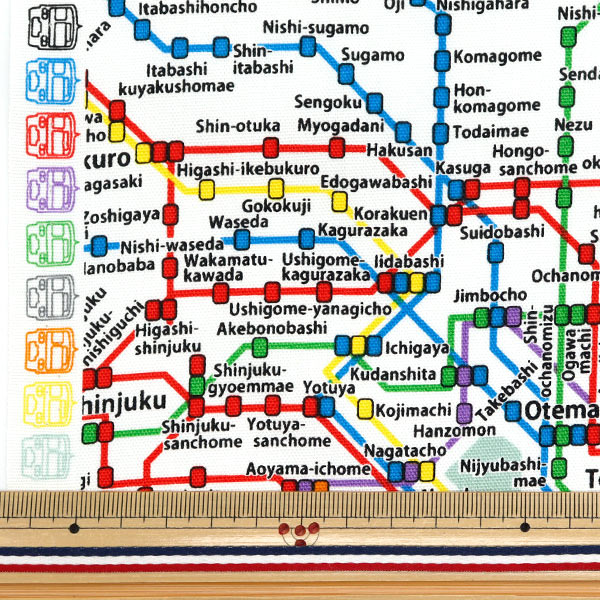 数量5から】 生地 『オックス 東京メトロ路線図 シロ KM1000-A