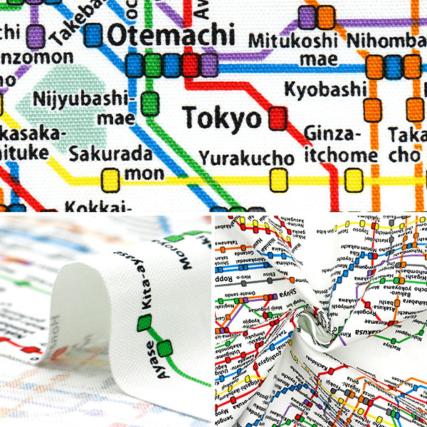 数量5から】 生地 『オックス 東京メトロ路線図 シロ KM1000-A