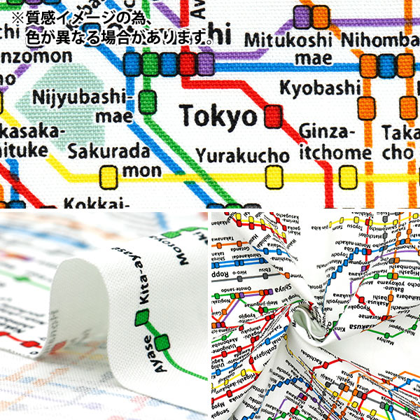 [Quantité à partir de 5] Tissu 『Oxford Tokyo Metro Route Map Kinari KM1000-B"