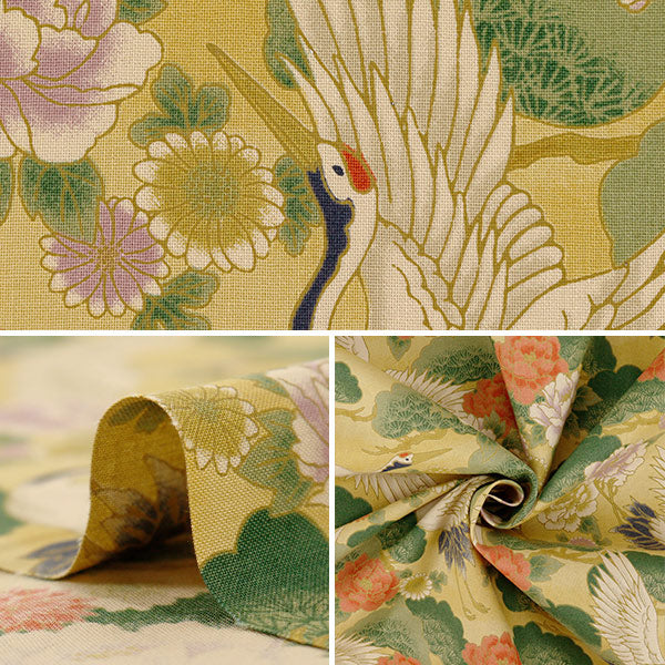 [Quantity starting from 5] Fabric 『Sheeting Vintage-like crane Kinari CYS1001-A"