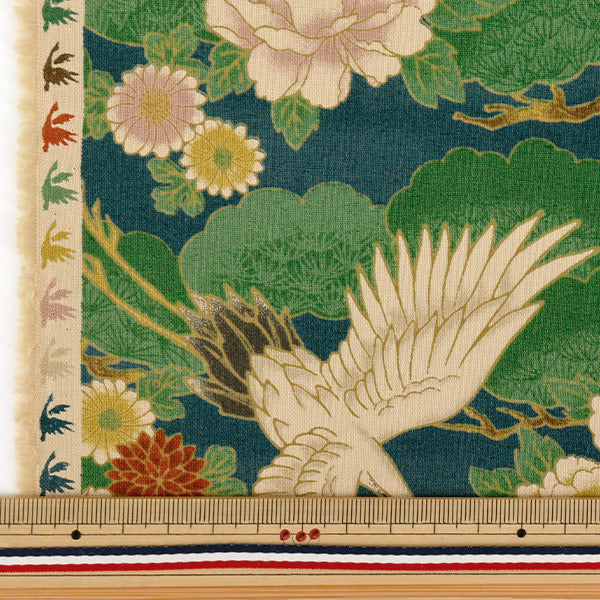 [Quantity starting from 5] Fabric 『Sheeting Vintage-like crane navy CYS1001-E"