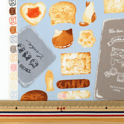 【数量5から】 生地 『オックス ネコクッキー缶 サックス 291064-C』