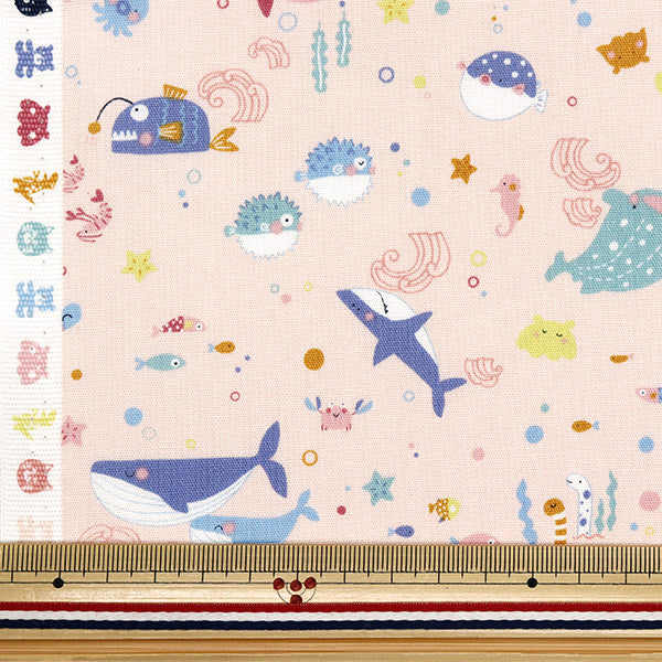 【数量5から】 生地 『シーチング ニュアンスキッズ さかな ピンク COCO-2024-4C』