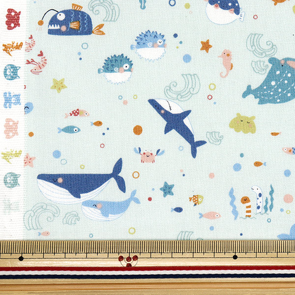 【数量5から】 生地 『シーチング ニュアンスキッズ さかな グリーン COCO-2024-4D』