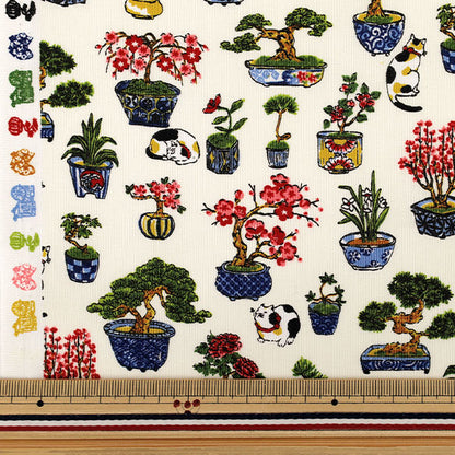 [Quantité à partir de 5] Tissu "siège Bonsaï de style japonais et motif chat ivoire COCO-2510-1A”
