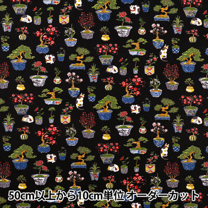 [Quantité à partir de 5] Tissu "siège Bonsaï de style japonais et motif chat noir COCO-2510-1E”
