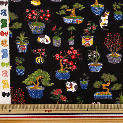 [Quantité à partir de 5] Tissu "siège Bonsaï de style japonais et motif chat noir COCO-2510-1E”
