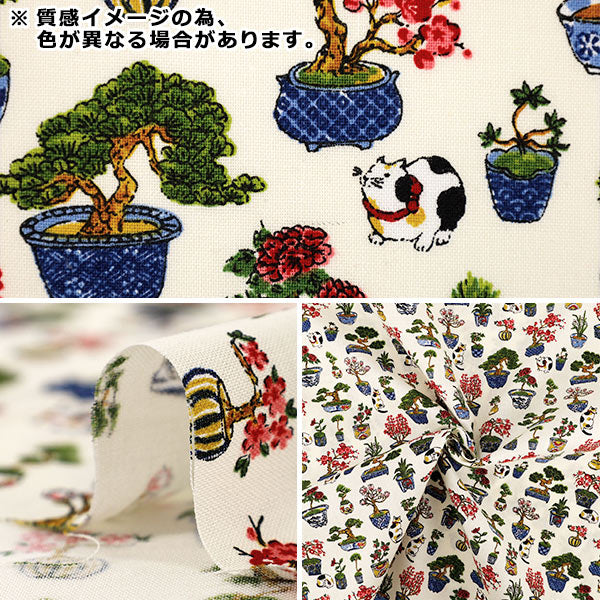 [Quantité à partir de 5] Tissu "siège Bonsaï de style japonais et motif chat ivoire COCO-2510-1A”