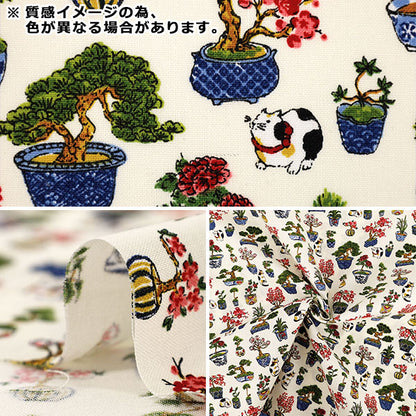 [Anzahl ab 5] Stoff "leinwandbindung Bonsai im japanischen Stil und Katzenmuster blaugrün COCO-2510-1D“