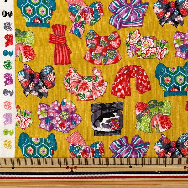 [Cantidad desde 5] Tela "láminas Patrón obi estilo japonés amarillo COCO-2510-2B”